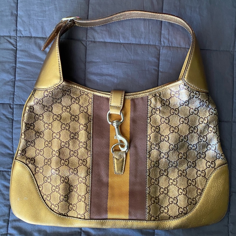 Authentic Gucci Jackie Gold Metallic Leather Hobo